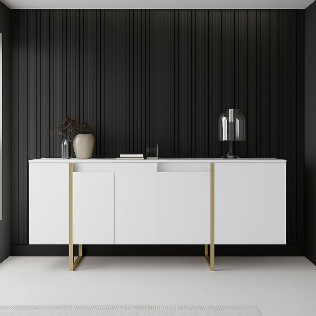 Buffet en metal et verre gris fonce