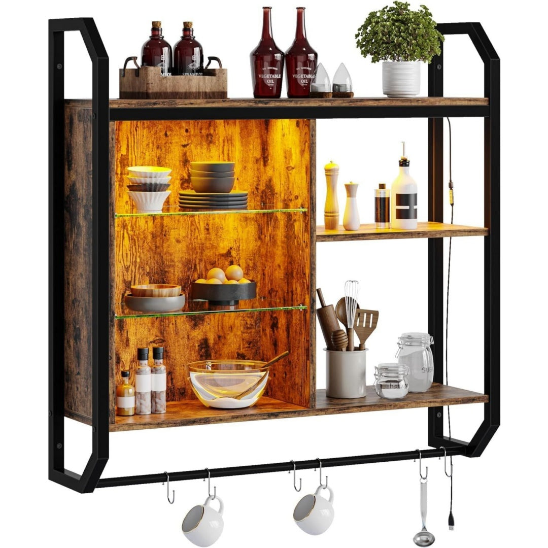 etagere murale gris fonce avec plateau en verre trempe pour salon