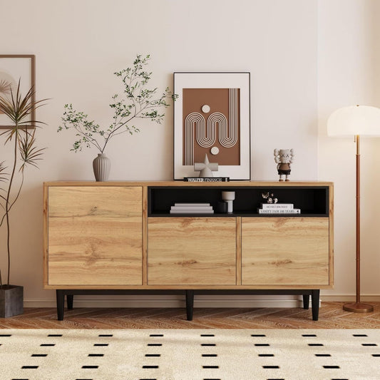 Gris clair buffet esprit rustique avec 3 portes