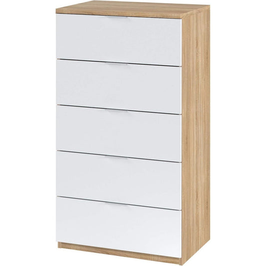 Commode gris clair 5 tiroirs moderne