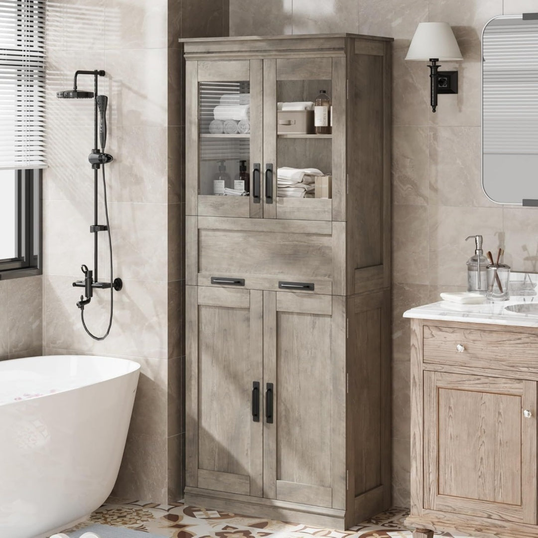 Meuble de rangement meuble sur pied gris, quatre portes