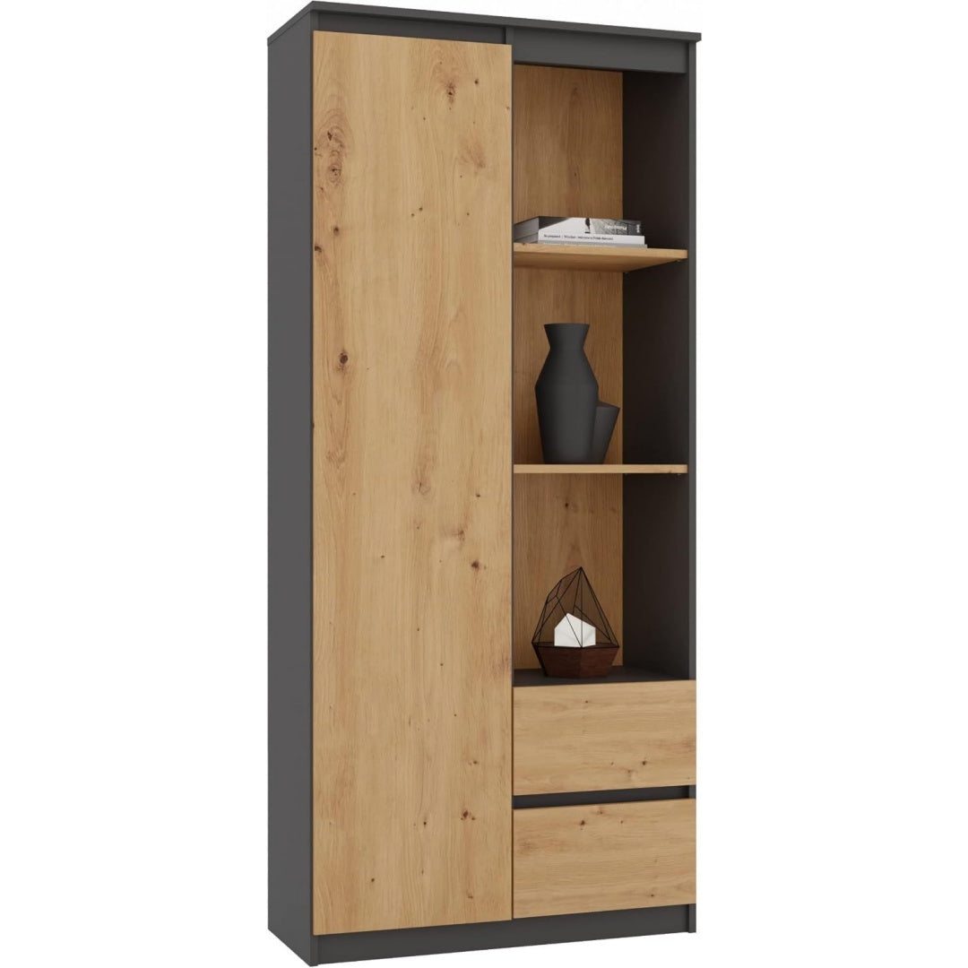 Bibliotheque marron avec 2 tiroirs et 7 etageres 80 x 35 x 180 cm