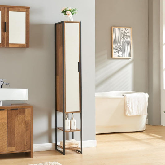 Colonne haute gris clair 2 etageres, esprit fermier bois ingenierie pour salon