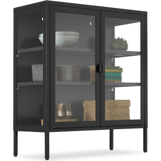 Vitrine d'exposition gris fonce acier 80 cm, rangement style industriel