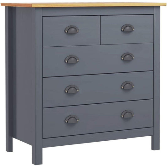 Buffet 5 tiroirs gris fonce en bois massif pour le salon