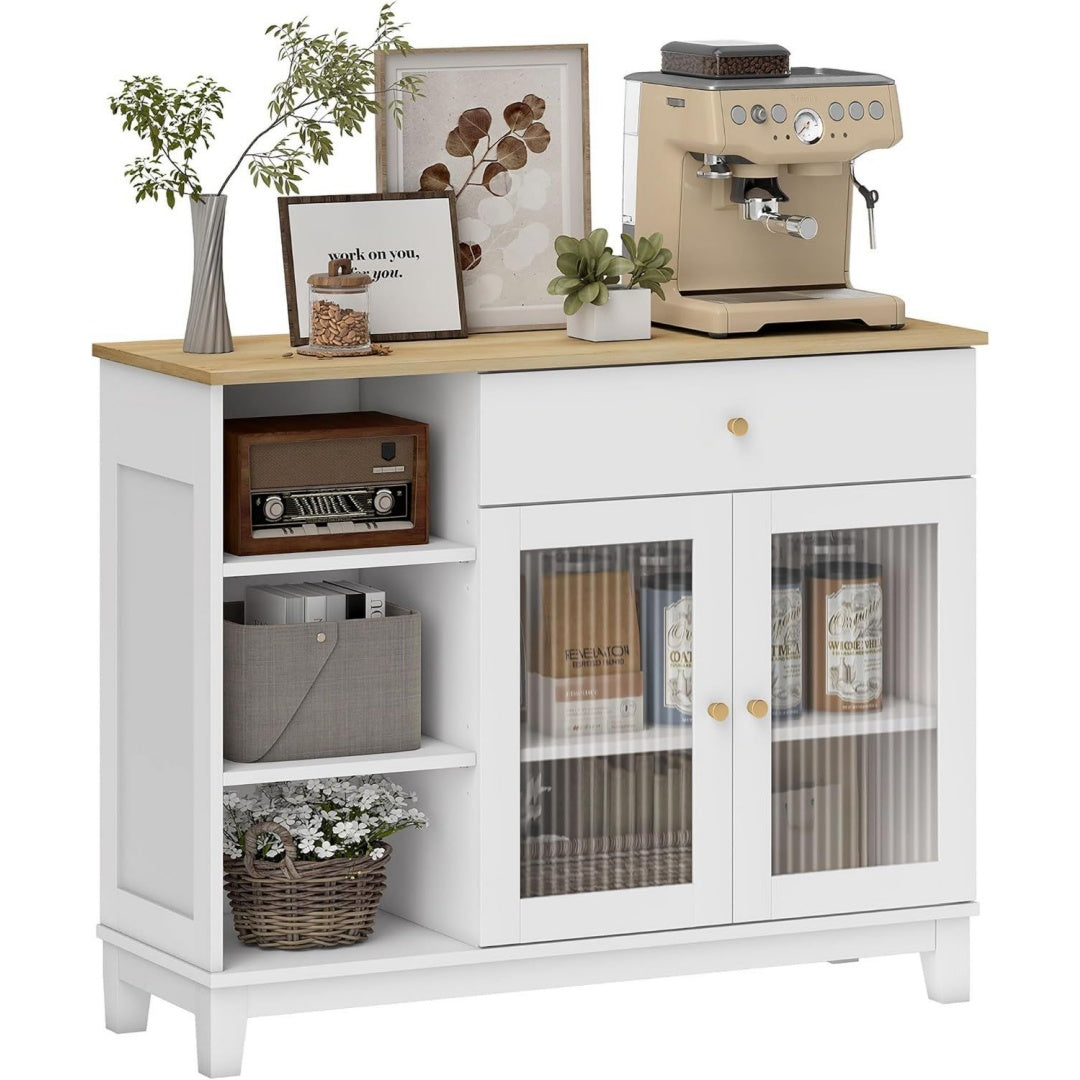 Buffet gris clair 4 tiroirs style scandinave pratique