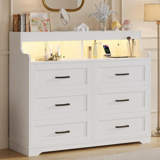 Commode gris clair robuste et stable 6 tiroirs