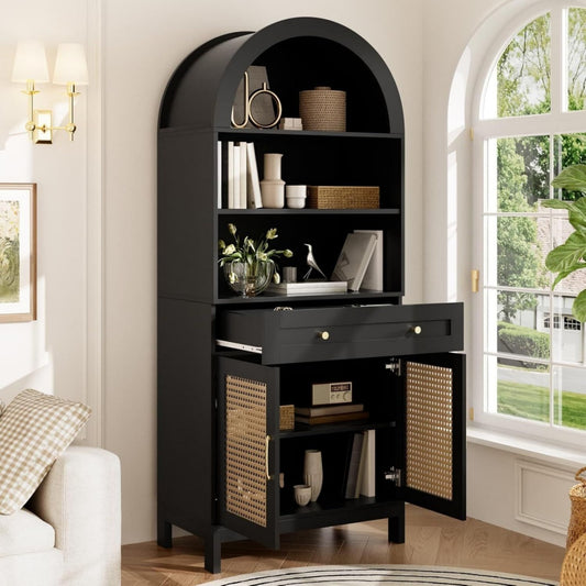 Commode de rangement a portes vitrees gris