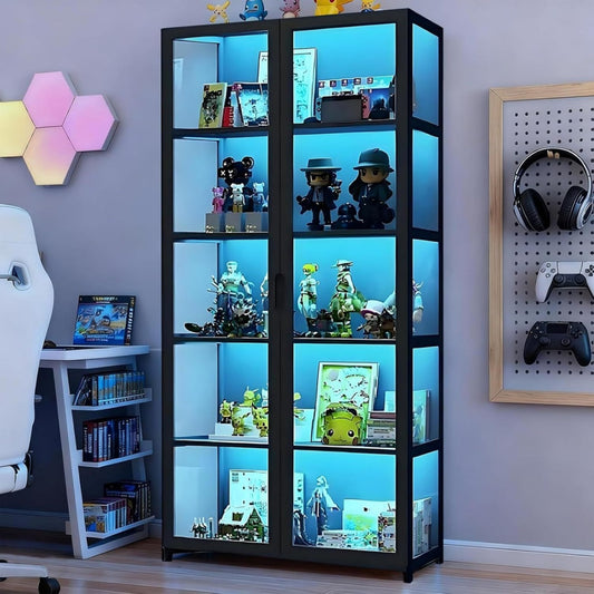 Vitrine bleu en verre pour interieur