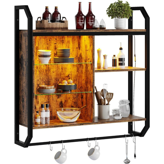 etagere murale gris fonce avec plateau en verre trempe pour salon