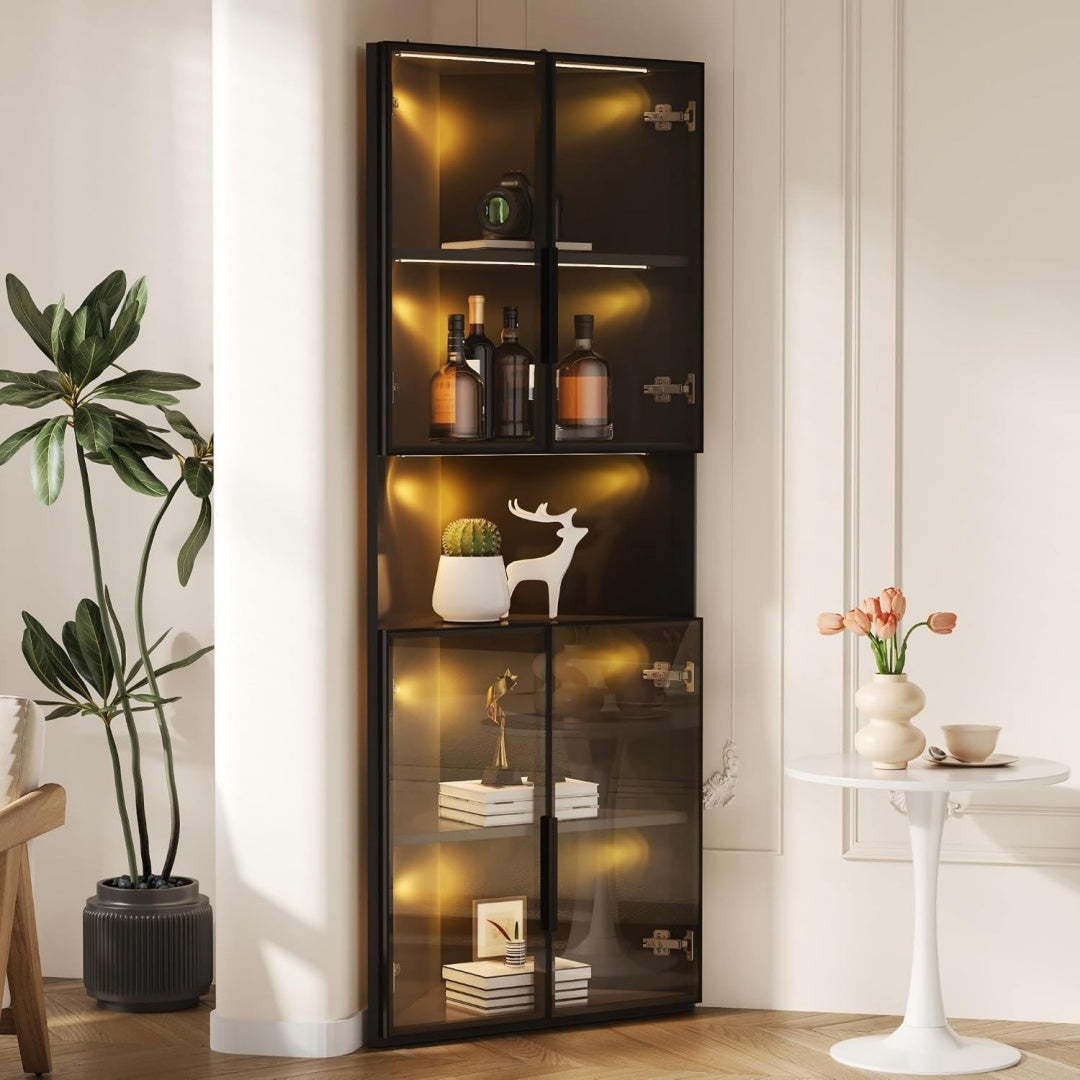 Astuce rangement, vitrine dexposition beige en panneau de particules
