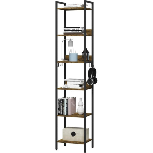 Grise bibliotheque 40 x 30 x 187 cm, style industriel chene, metal