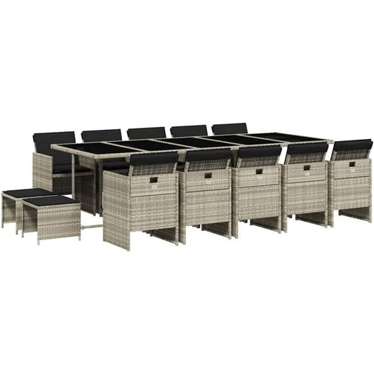 Ensemble salle a manger en rotin tresse creme avec coussin rembourre