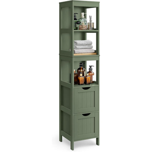 Meuble colonne vert 3 etageres reglables, MDF et design moderne