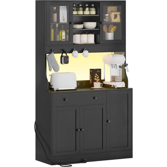 Buffet gris fonce avec eclairage LED avec plateau en verre trempe