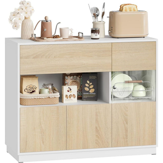 Buffet gris clair 100 cm, 3 etageres et a 1 porte