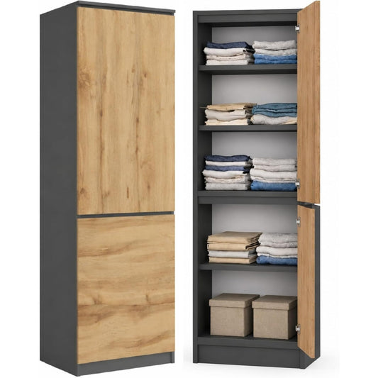 Armoire de rangement marron 180 cm a 2 portes finition chene