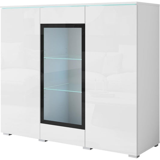 Buffet gris clair verre 120 cm, rangement style contemporain