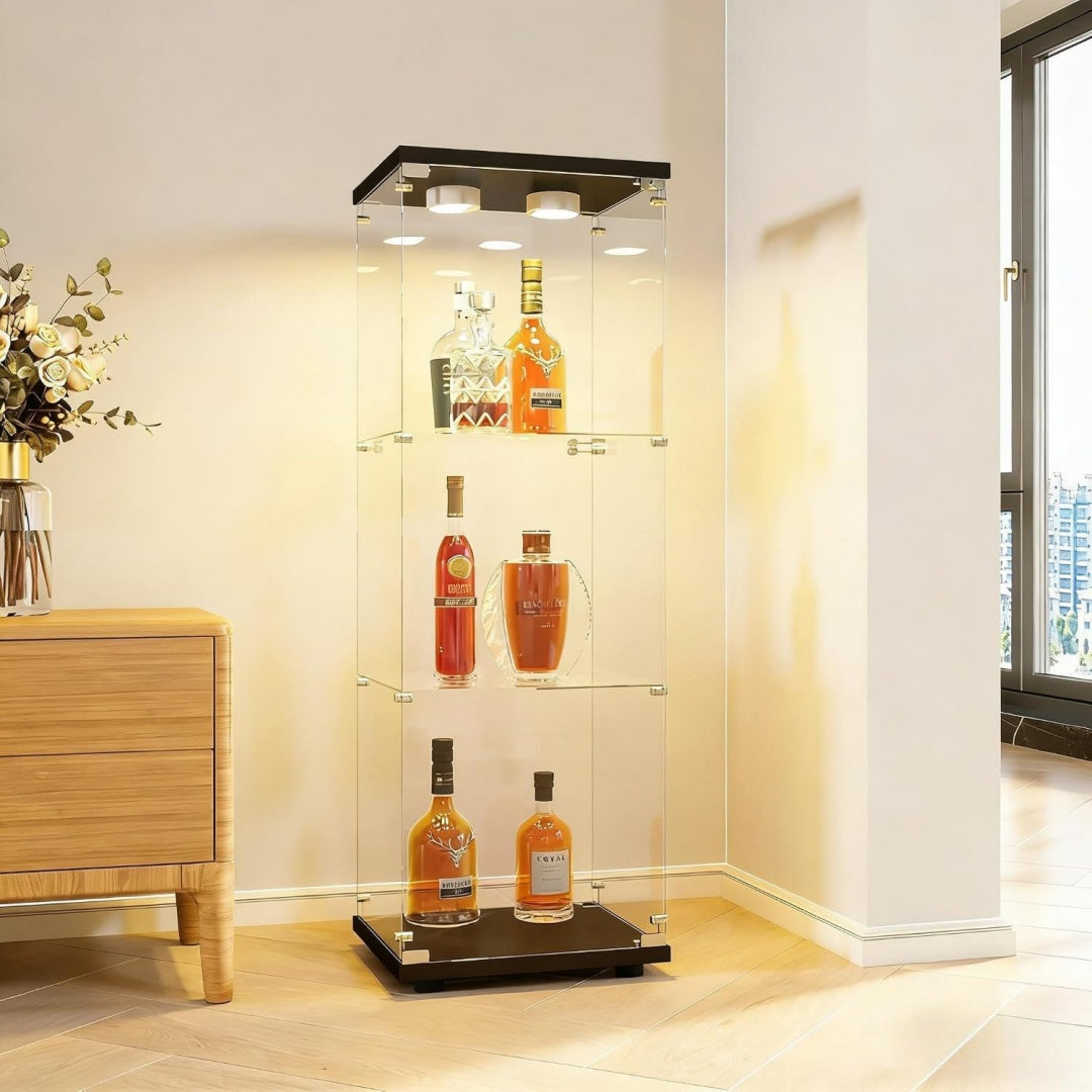 Idee sejour, vitrine beige en verre style vintage