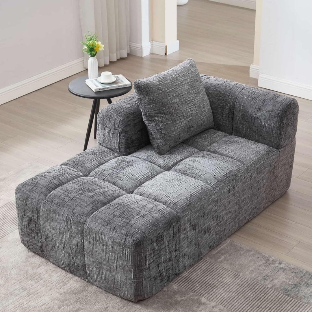 Rembourre en tissu canape gris fonce grand espace de rangement