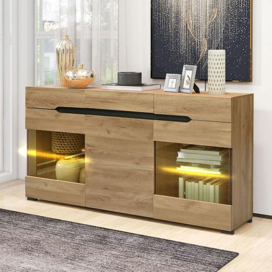 Buffet en chene et cuir marron