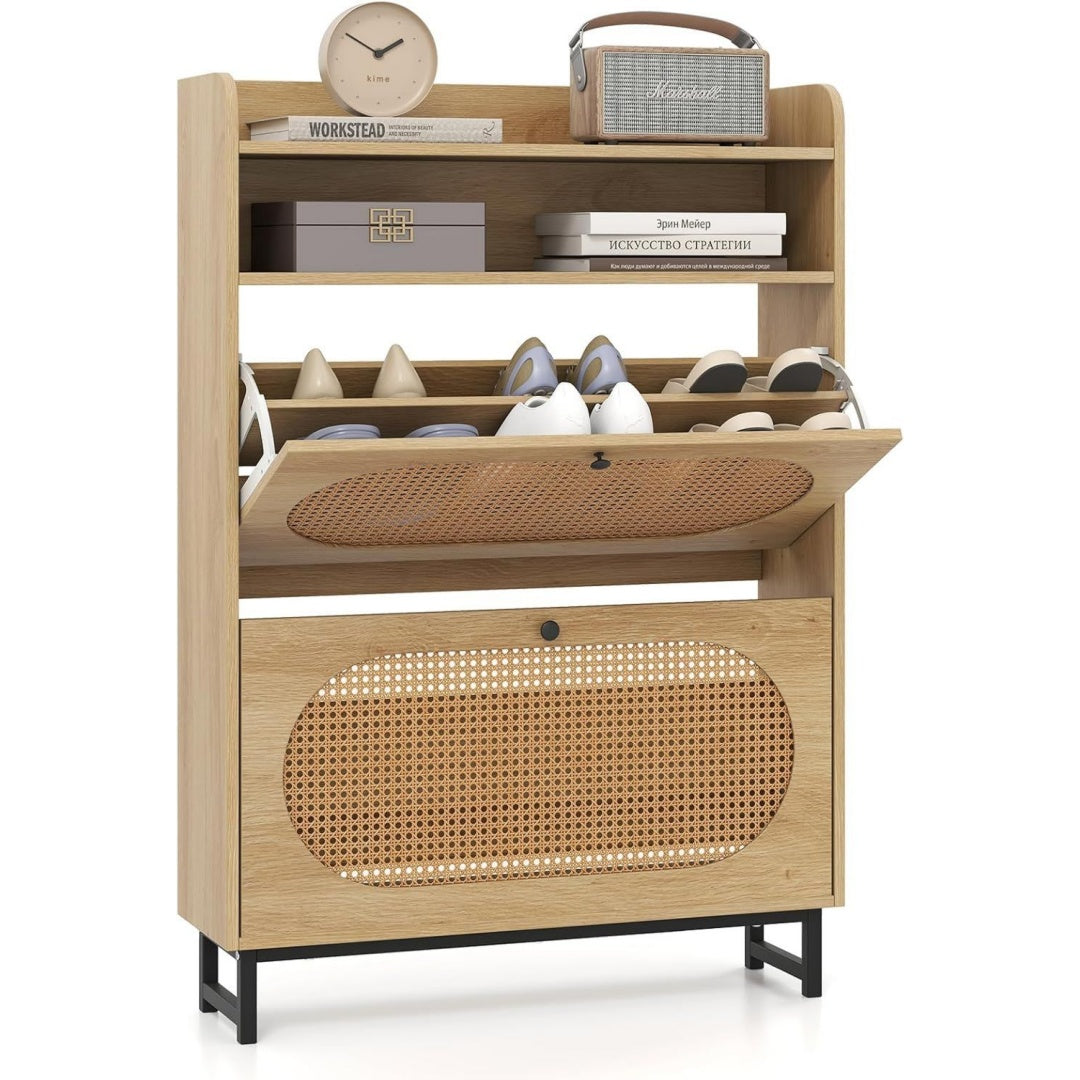 Armoire a chaussures en rotin, marron, mural et rangement pratique